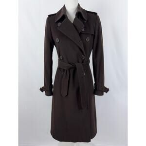 Barbour Women's Valerie Wool Blend Belted Trench Coat Size 4 Chocolate Brown